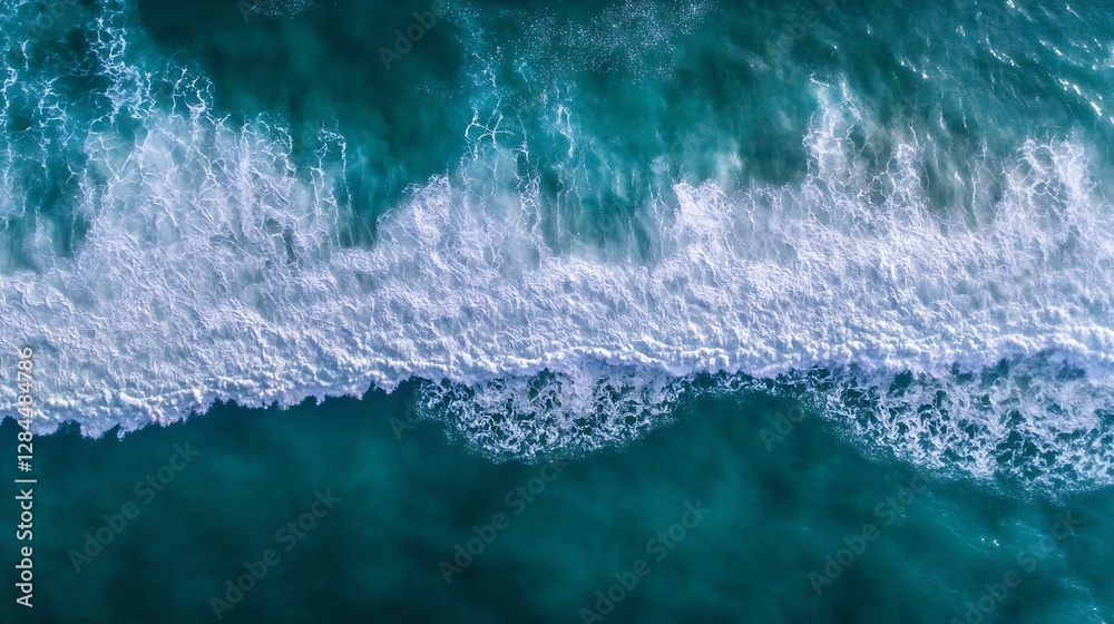 Leinwandbilder Aerial view of rolling ocean waves creating foam patterns on tranquil turquoise water : Generative AI