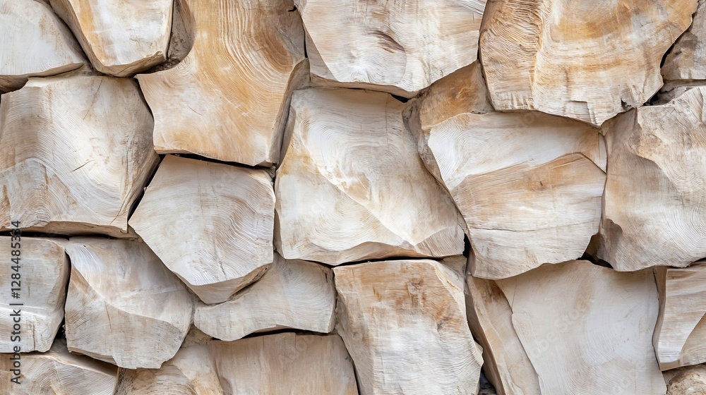 Poster Textured close up view of neatly stacked firewood logs ready for winter use : Generative AI