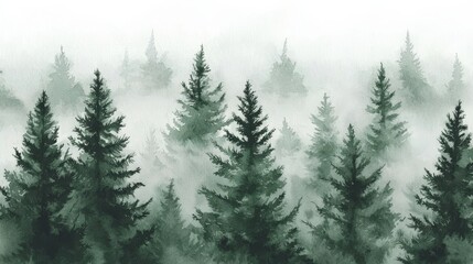 Obraz premium Watercolor seamless pattern featuring serene forest landscapes.