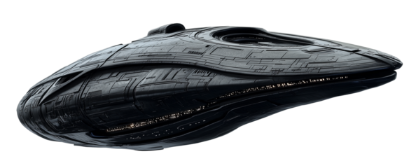 one single black spaceship isolated on transparent background 