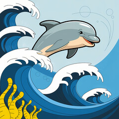Fototapeta premium dolphin, ocean, sea, marine, aquatic, waves, nature, wildlife, water, mammal, beach, tropical, swimming, surf, nautical, underwater, summer, blue, jumping, freedom, coastal, marine animal, ocean life