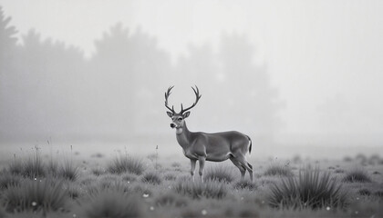 Naklejka premium Serene deer standing in misty landscape, quiet elegance of nature, Zen