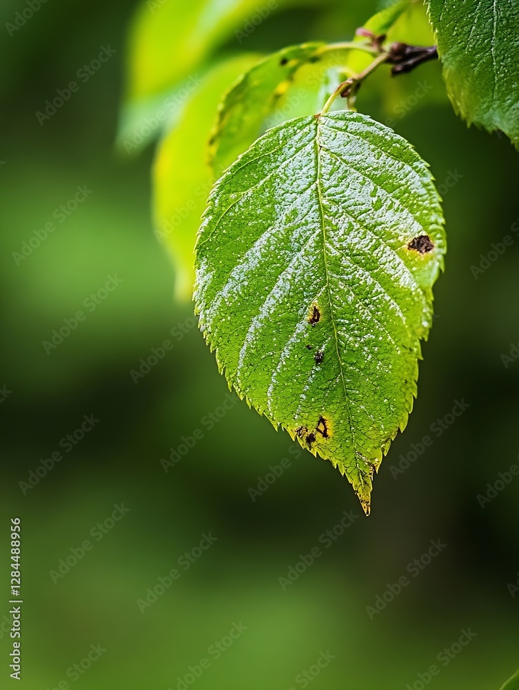 Poster closeup of a fresh green leaf with dew drops against a soft background : generative ai