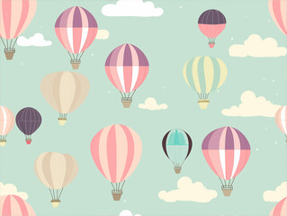 Naklejka premium Seamless pattern with hot air balloons in pastel colors