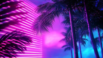 Eye-catching neon-lit illustration highlighting tropical elements.
