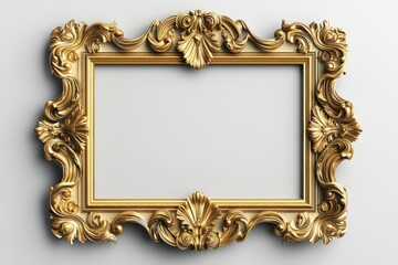 Horizontal golden baroque frame with ornate carvings hanging on a white wall, creating a luxurious and elegant atmosphere