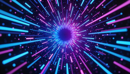 Fototapeta premium Abstract luminous data tunnel converging towards a vanishing point, information transfer