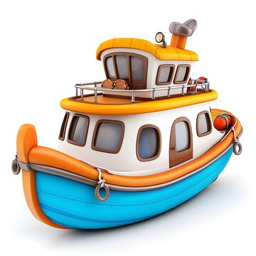 A cartoon boat with a blue and orange hull
