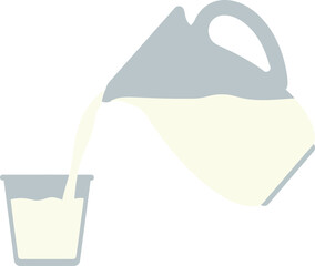 Fototapeta premium Milk pouring from a pitcher into a glass in minimal vector art