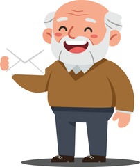 Obraz premium Happy elderly man holding a letter in a flat vector illustration