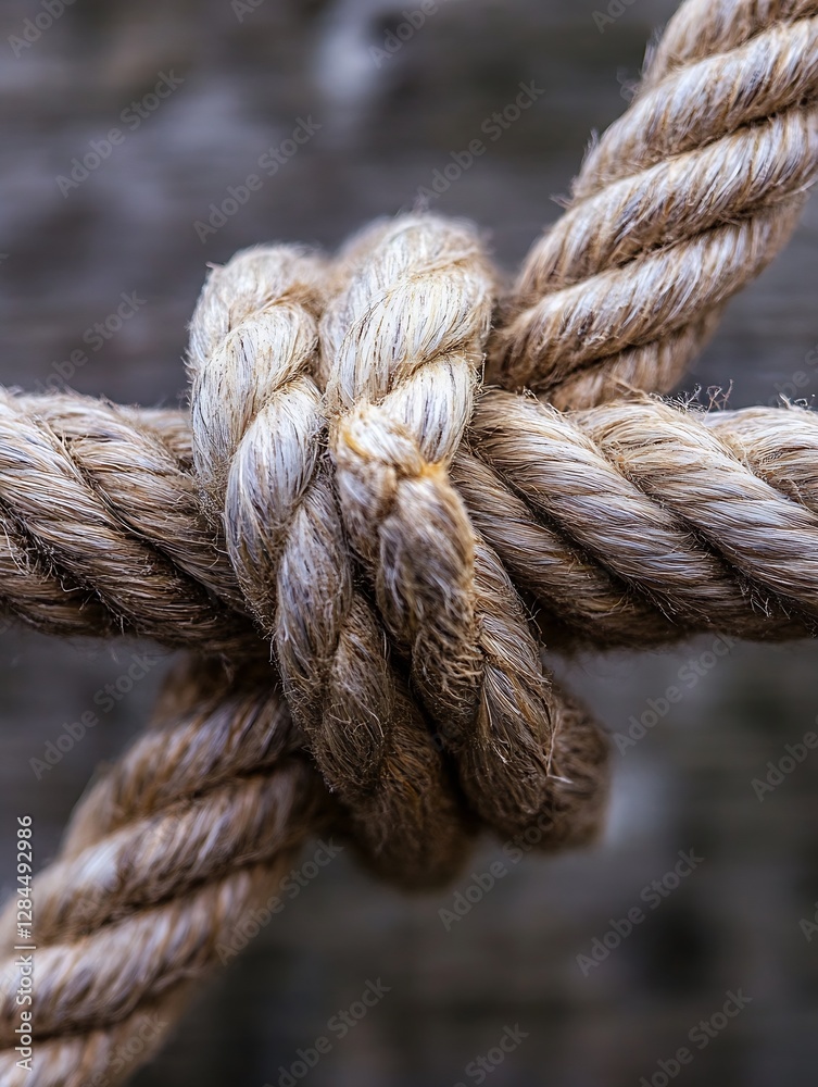 Aufkleber closeup view of a knotted rope with detailed fiber textures highlighted : generative ai