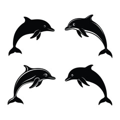 Dolphin silhouettes set on white background