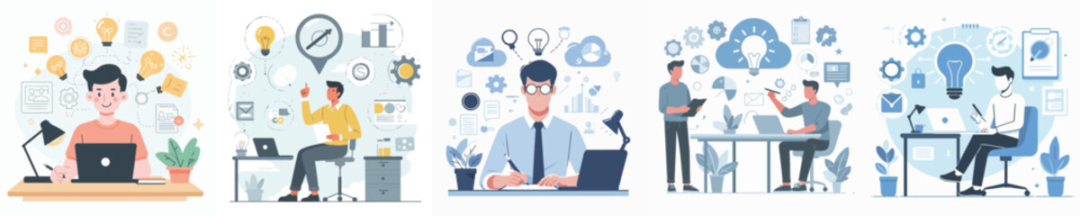 Vector of a young man brainstorming.