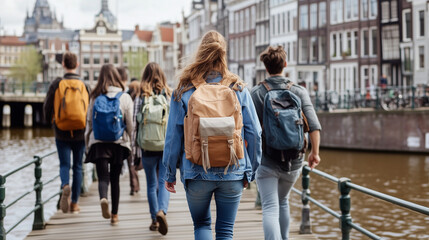 Obraz premium Friends Volunteering for Charity in Amsterdam with Iconic Cityscape