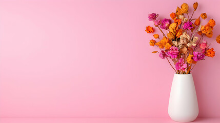 Naklejka premium Dried flowers vase pink background minimal design