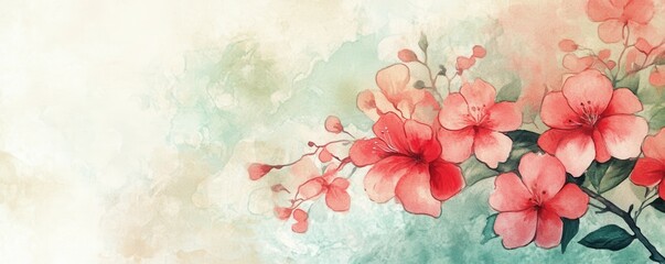 Obraz premium Delicate watercolor cherry blossoms on soft pastel background with gentle brushstrokes