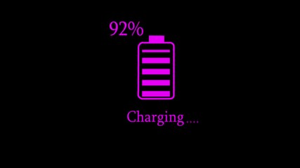 Video animation of a battery charge - battery level Fast-charging battery. High electric energy is being used to a battery. battery charging shows cell indicator on the black screen background ok mark