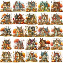 Naklejka premium Watercolor Autumn House. AI generated illustration