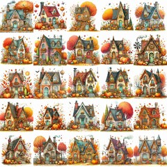 Watercolor Autumn House. AI generated illustration