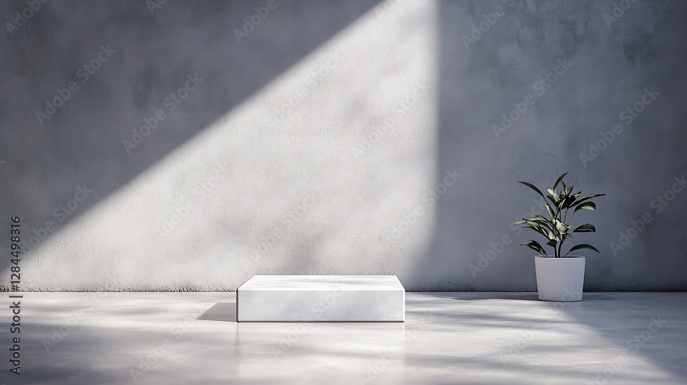 Poster minimalistic interior with a plain wall a small plant and natural light creating a serene atmosphere