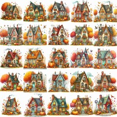 Watercolor Autumn House. AI generated illustration