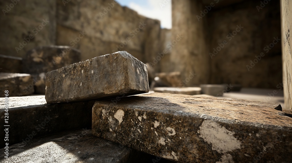 Aufkleber weathered stone bricks stacked up in a historic ruin showcasing texture and age for architectural en