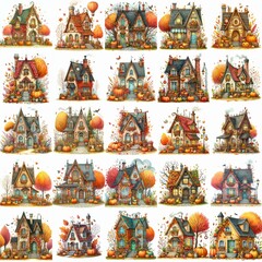 Naklejka premium Watercolor Autumn House. AI generated illustration
