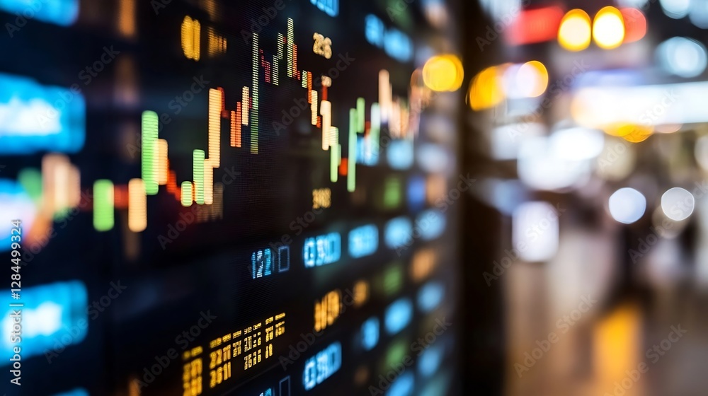 Poster dynamic stock market chart on digital screen highlighting financial trends and market movements : ge