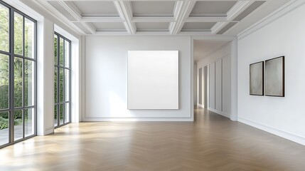 Fototapeta premium Sunlight Streaming into a Modern Gallery Interior with Blank Canvas AI Generated