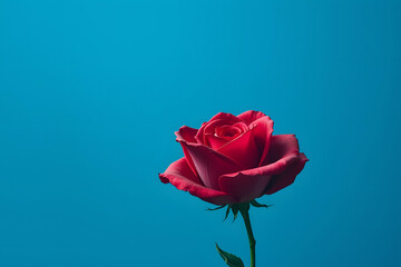 Fototapeta premium Red Rose Bloom in Low-Angle Against Azure Sky