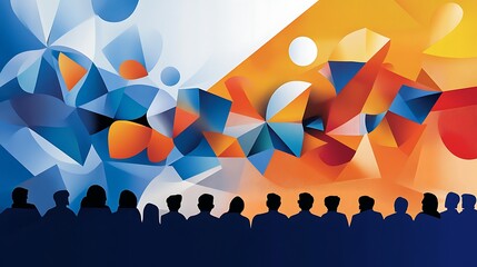 Abstract Geometric Art: Conference Audience, Digital Illustration AI Generated