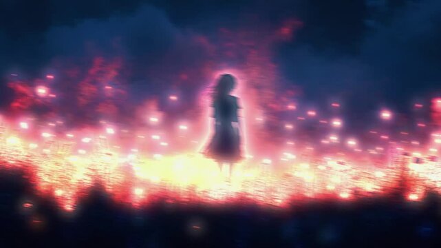 Wailing of the anime banshee in a foggy meadow under a blanket of sorrowful twilight