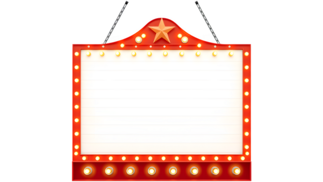 A vibrant marquee sign featuring a star at the top and illuminated with bright lights, ready for displaying messages.