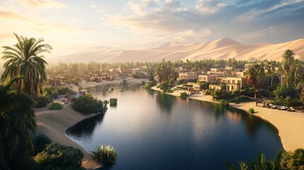 Fototapeta premium Desert Oasis Lagoon with Majestic Palms and Clear Waters