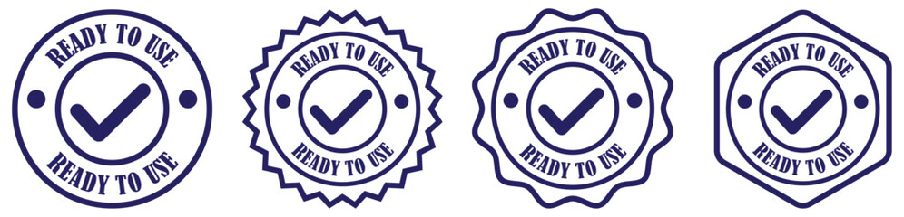 Ready to use icon collection on white background. Quality approved badge vector. Ready to use verified labels. Ready to use quality badge. Vector ready label collection. Vector illustration 