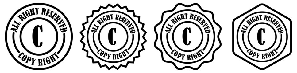 Copyright badge collection on white background. Circular stamp with letter c. Copyright symbol in a circle. Classic copyright icon design. All rights reserved stamp. Vector illustration 