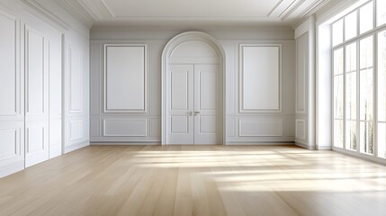 Sunlit Elegant Room Interior: 3D Render of a Classic Design AI Generated