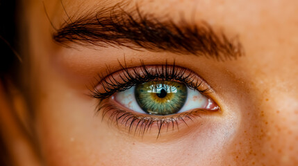 Fototapeta premium A close up of a woman's green eye with long eyelashes