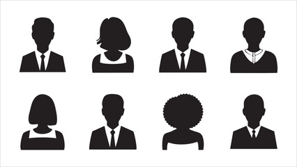 Diverse Black Silhouettes Male, Female, Business, Casual Profiles