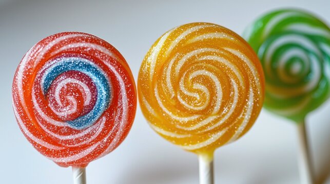 Colorful spiral lollipops on white background