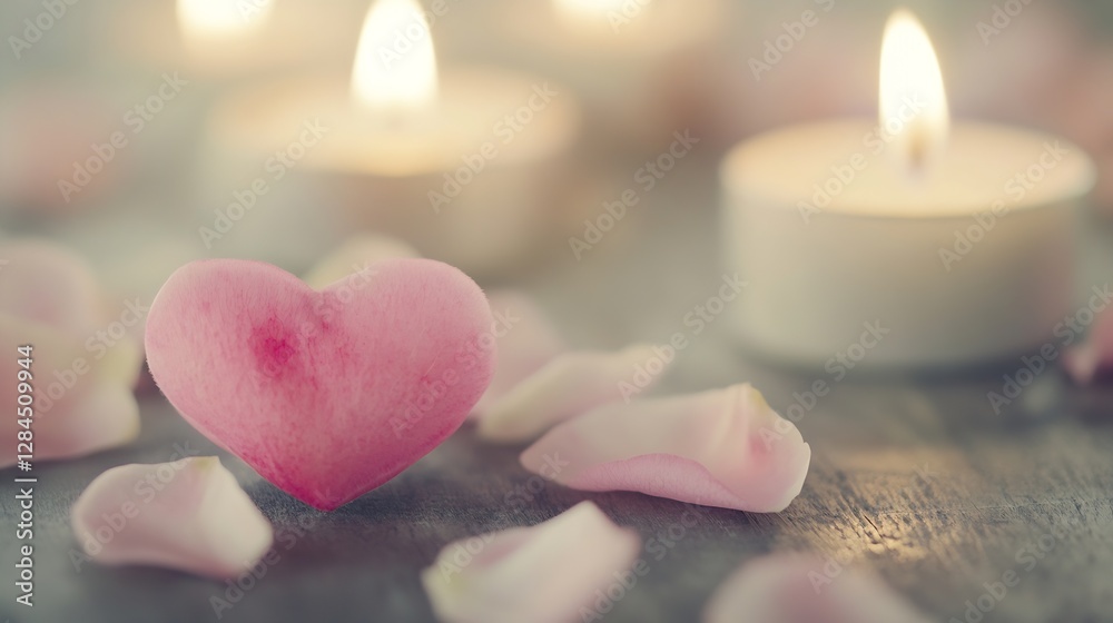 Aufkleber romantic candlelight setting with pink rose petals creating a serene atmosphere for love : generativ