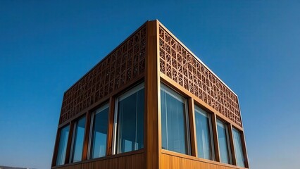 Modern Architectural Design with Intricate Wooden Screen
