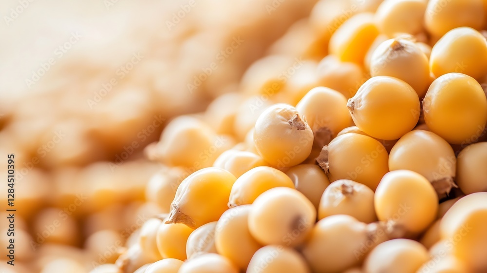 Poster Close up of fresh yellow soybeans stacked in heaps showcasing their natural shiny surface : Generative AI