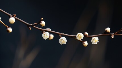 Fototapeta premium Beautiful Cherry Blossom Branch with Delicate White Flowers in Springtime Nature Scene : Generative AI