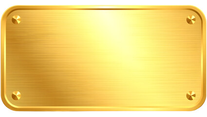 A shiny gold plaque with a brushed finish, featuring rounded corners and four mounting screws.