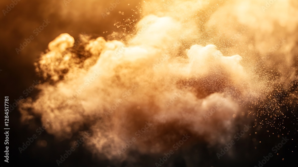 Poster stunning golden dust cloud abstract texture shimmering with light captured in a dark background : ge