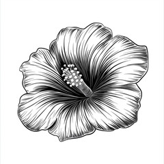 Obraz premium Hibiscus flower. Engraving sketch black and white