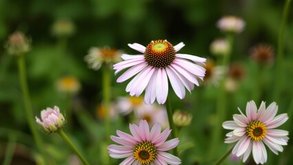 Obraz premium Delicate Pink Coneflowers in a Summer Garden