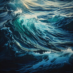 Dynamic ocean waves with deep blue textures