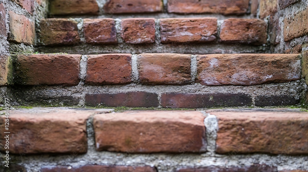 Aufkleber Closeup of textured brick steps leading up through an ancient structure filled with character : Generative AI
